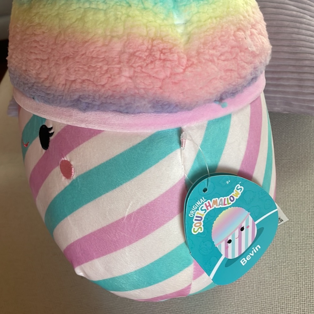 Cotton Candy Rainbow Squishmallow Bevin Pastel Gradient 11” Plush Sherpa fleece - Picture 2 of 4